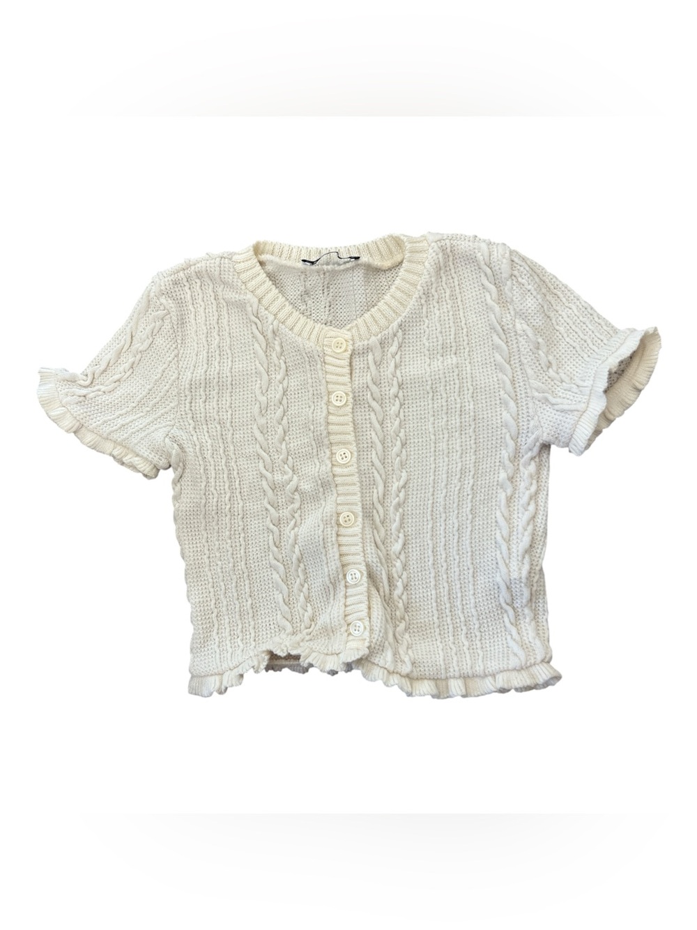 Women’s Cream Cable Knit Button-Front Top Size S